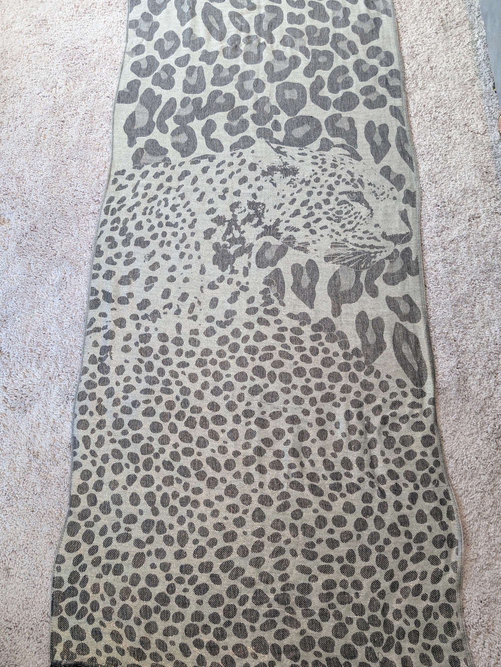 Leopard-Print Knit Poncho Shrug - Gray and Cream